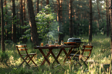 picnic table in the forest