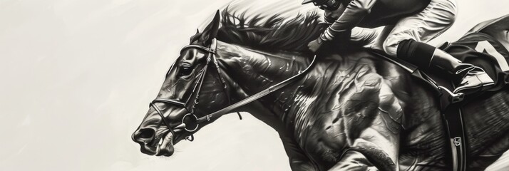 Mane and tail of a racehorse flowing behind it, caught in the wind as it gallops to victory - obrazy, fototapety, plakaty