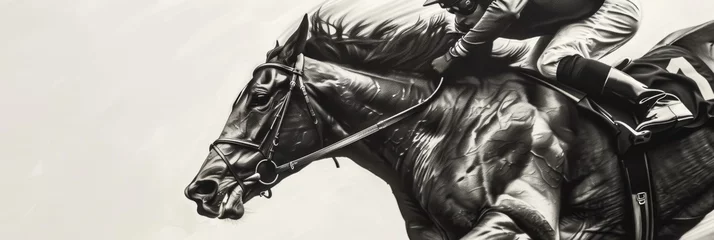 Foto op Canvas Mane and tail of a racehorse flowing behind it, caught in the wind as it gallops to victory © AlfaSmart
