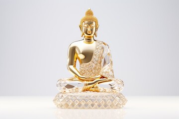 Seated buddha statue sculpture made from glass, which is mind restraint of buddha religion,...