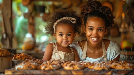 A mother teaching her child how to bake, passing down family recipes and traditionsimage