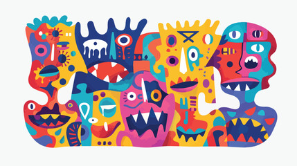 Abstract Puzzle creatures with Faces. Four Emotions