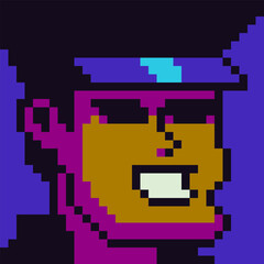 Obraz premium 8-bit man, avatar pixel art male character, cartoon vector icon, game user or web profile person, people, social net portrait, young guy face, minimalistic vector