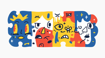 Abstract Puzzles with Faces. Four Emotions. Different