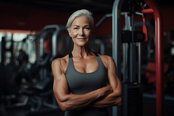 Fototapeta na wymiar Determined Mature woman gym. Active workout. Generate Ai