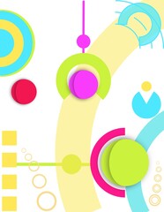 An abstract green and yellow background with a bunch of different colored circles - obrazy, fototapety, plakaty
