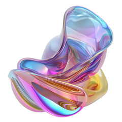 3d chrome neon fluid form liquid metallic shape on transparent png isolated background