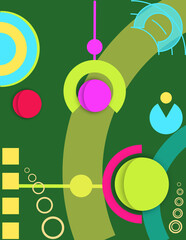 An abstract green and yellow background with a bunch of different colored circles
