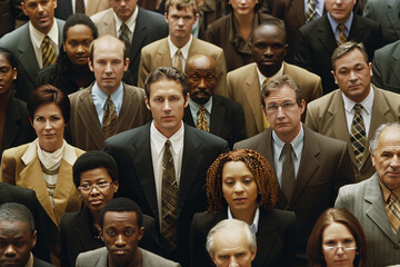 business people in retro suits looking at camera