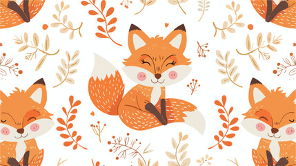 Cute fox seamless pattern Vector illustration