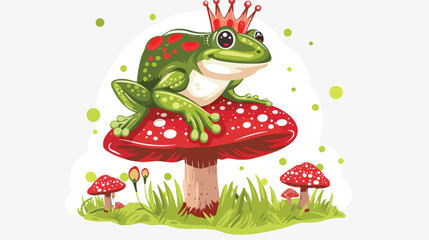 Cute green Frog. Little Frog princess with crown sitting