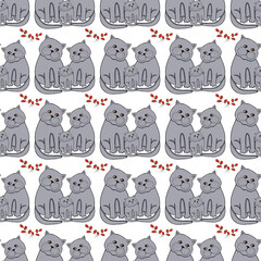 Сute seamless pattern with cats. Сuteness сats and kittens. Cat family.