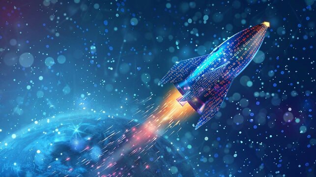 digital rocket launch with binary code, the integration of ai into space exploration missions, launch sequence optimization algorithms, trajectory planning, telemetry analysis space missions.
