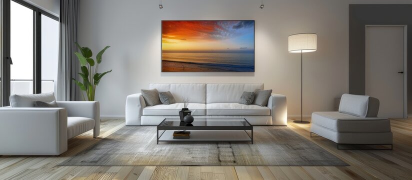 The modern living room has a canvas displayed on the wall. You can find a variety of photos on canvas in my gallery.