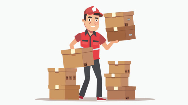 Delivery move service man holding Craft box with a lo