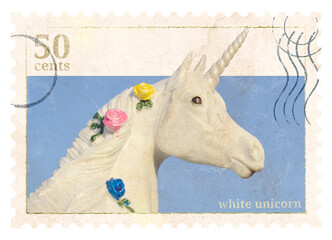 Unicorn png post stamp sticker, transparent background