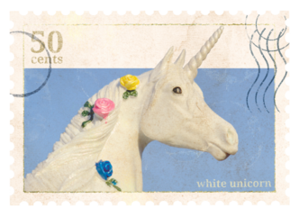 Unicorn png post stamp sticker, transparent background