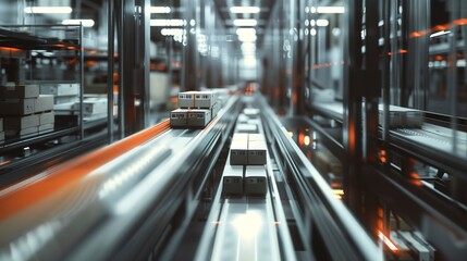 Fototapeta na wymiar Automated sorting system at a parcel distribution center, tight view, technology in motion, efficiency