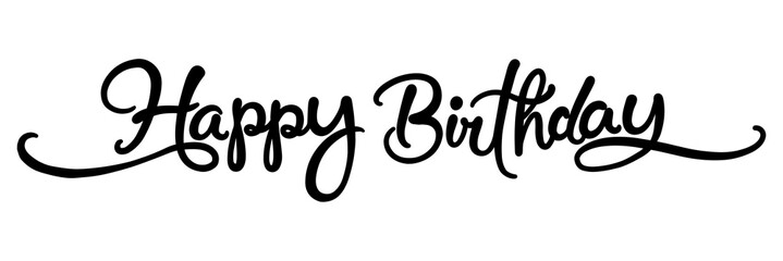 Happy birthday png message, minimal black calligraphy, digital sticker with white outline in...