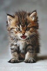 A spirited tabby kitten with striking tufts of fur