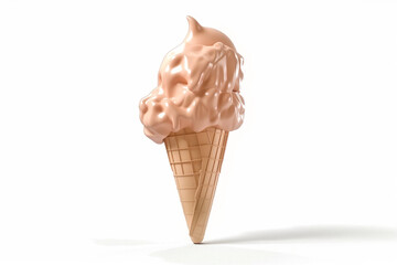 A cartoonish ice cream cone with a pink ice cream scoop on top. white background