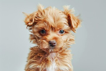 A charming brown puppy peeks out with a tilt of the head