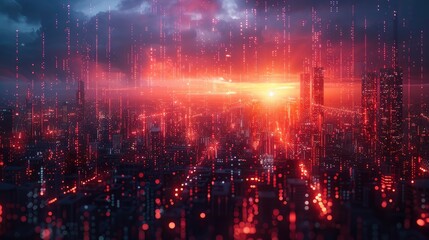 Fototapeta premium A futuristic cityscape with illuminated pathways symbolizing digital networksimage