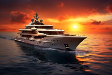 Serene Yacht sea sunset. Sea trip life. Generate Ai