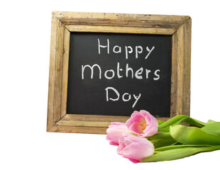 mothers day flowers with blackboard with text