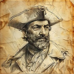 Une représentation détaillée de Magellan, l'explorateur intrépide, dessinée au crayon sur un papier jauni, capturant son esprit aventureux.