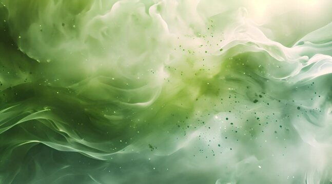 An abstract blend of green and white waves intertwined with particles, exuding a sense of energy, motion, and mystique. A modern and clean background for a presentation