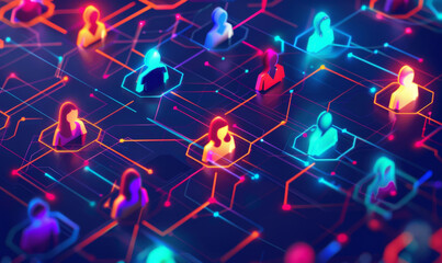 Communication, social network and 3d global group with abstract connection for digital illustration. Community, contact and chat on internet with team on web, media and future tech for information