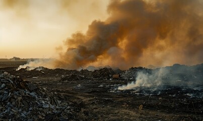 Smoke rising from a burning landfill, air pollution