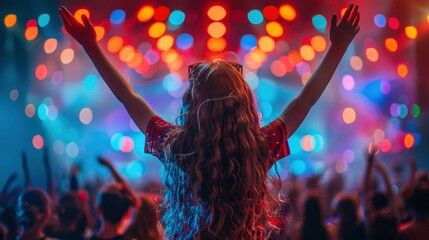 Children attending a concert or music festival, enjoying live performances and dancing to the rhythm on Children's Dayimage illustration - obrazy, fototapety, plakaty