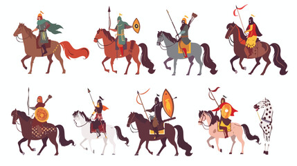 Ancient medieval horse warriors history set. Military
