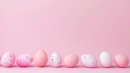 Row of pink and white eggs on pink background