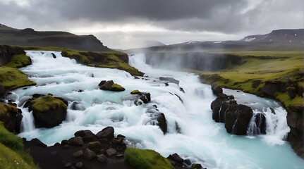 Fototapeta premium The stunning Bruarfoss waterfall in Iceland during a gloomy summer's day