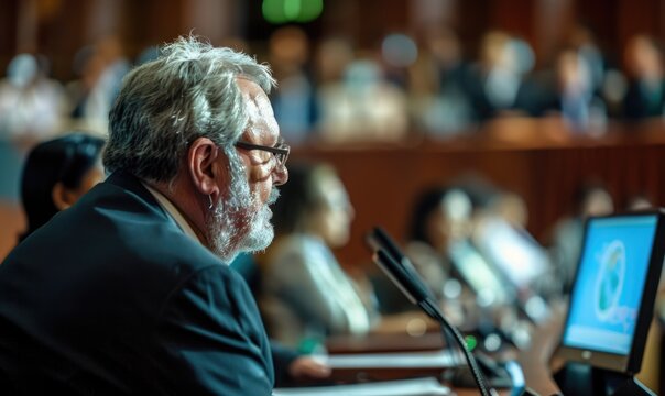 Close Up view of the person on international conference, Conservation diplomacy