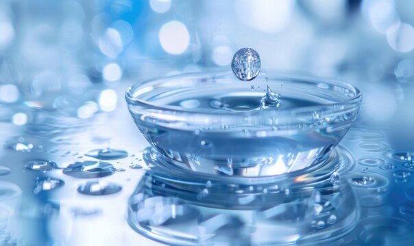 A contact lens being sanitized in a solution against a clean medical background