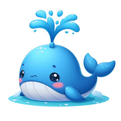 Cute blue whale 3D render spouting water illustration