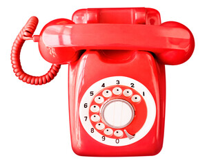 Red png rotary telephone sticker, retro image, transparent background