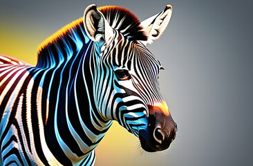 Fototapeta na wymiar Portrait of zebra on a gray background.