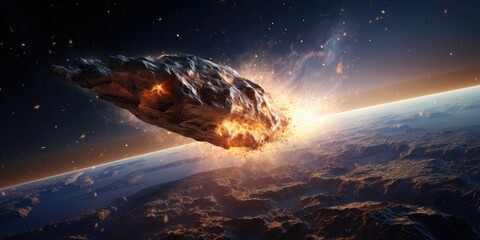 earth in space, Meteor glows as it enters planet Earth's - obrazy, fototapety, plakaty