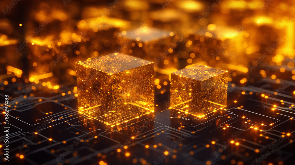Poster how metaverse blockchain secures virtual worlds on platform isometric banner, dark yellow brown grad