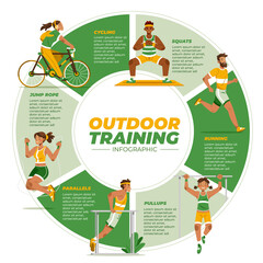 Hand drawn flat outdoor training round infographic template