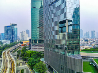 Aerial view of The Jabodebek LRT or Light Rail Transit track in Jakarta, Indonesia.