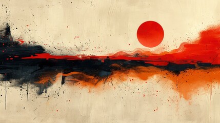 abstract vintage japanese calligraphy stroke painting style lacquer painting hand edited generativeimage - obrazy, fototapety, plakaty