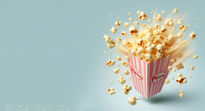 View of 3d cinema popcorn with plain background, generative ai