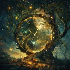 the mystery of time.
Space-time relationship, surrealist depiction of the concepts of nature and time. general theory of relativity
