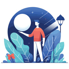 flat vector art illustration, someone is standing while holding a ball